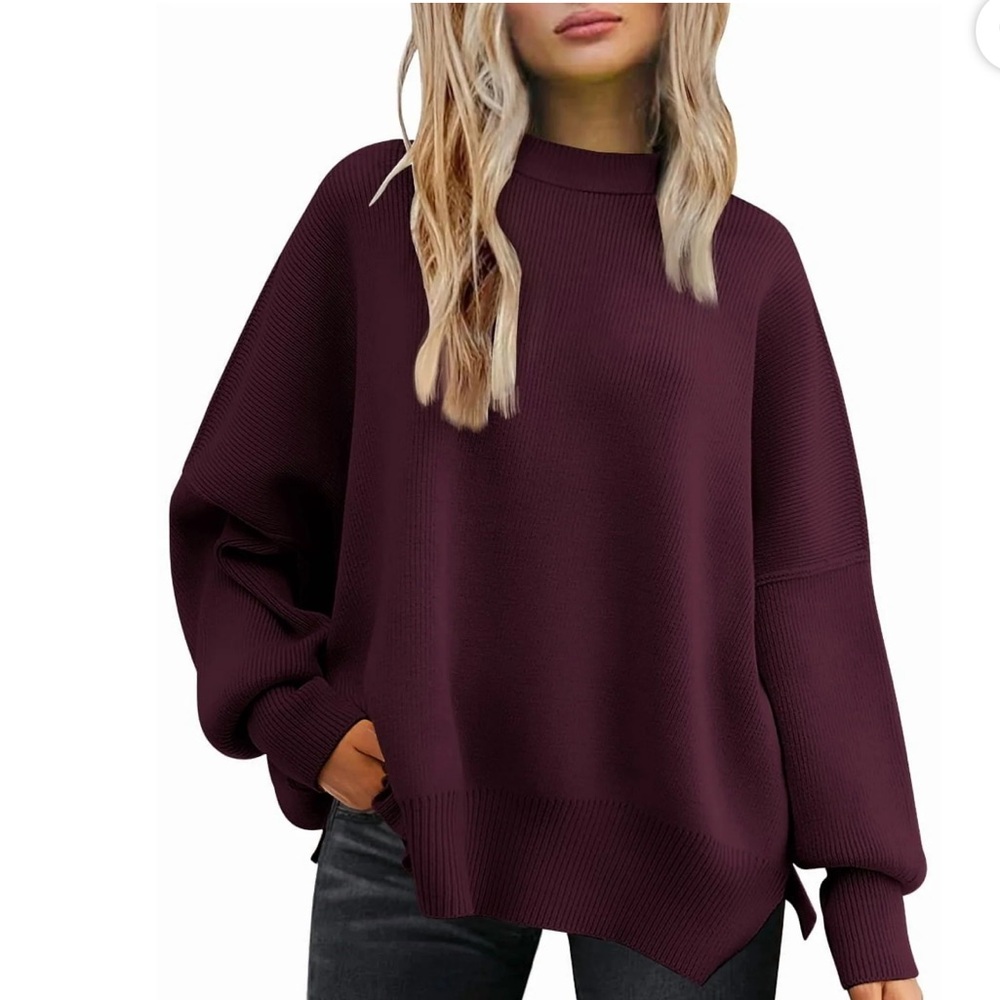 SUNBS Oversized Sweater Women Crewneck Casual Long Sleeve Blouse Knit Pullover